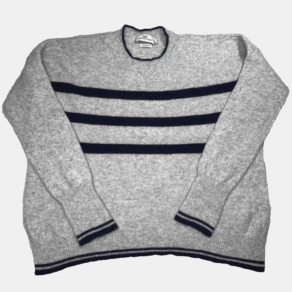 Vineyard Vines 100% Cashmere Sweater Womens Sz S Striped Gray Navy Blue Nautical